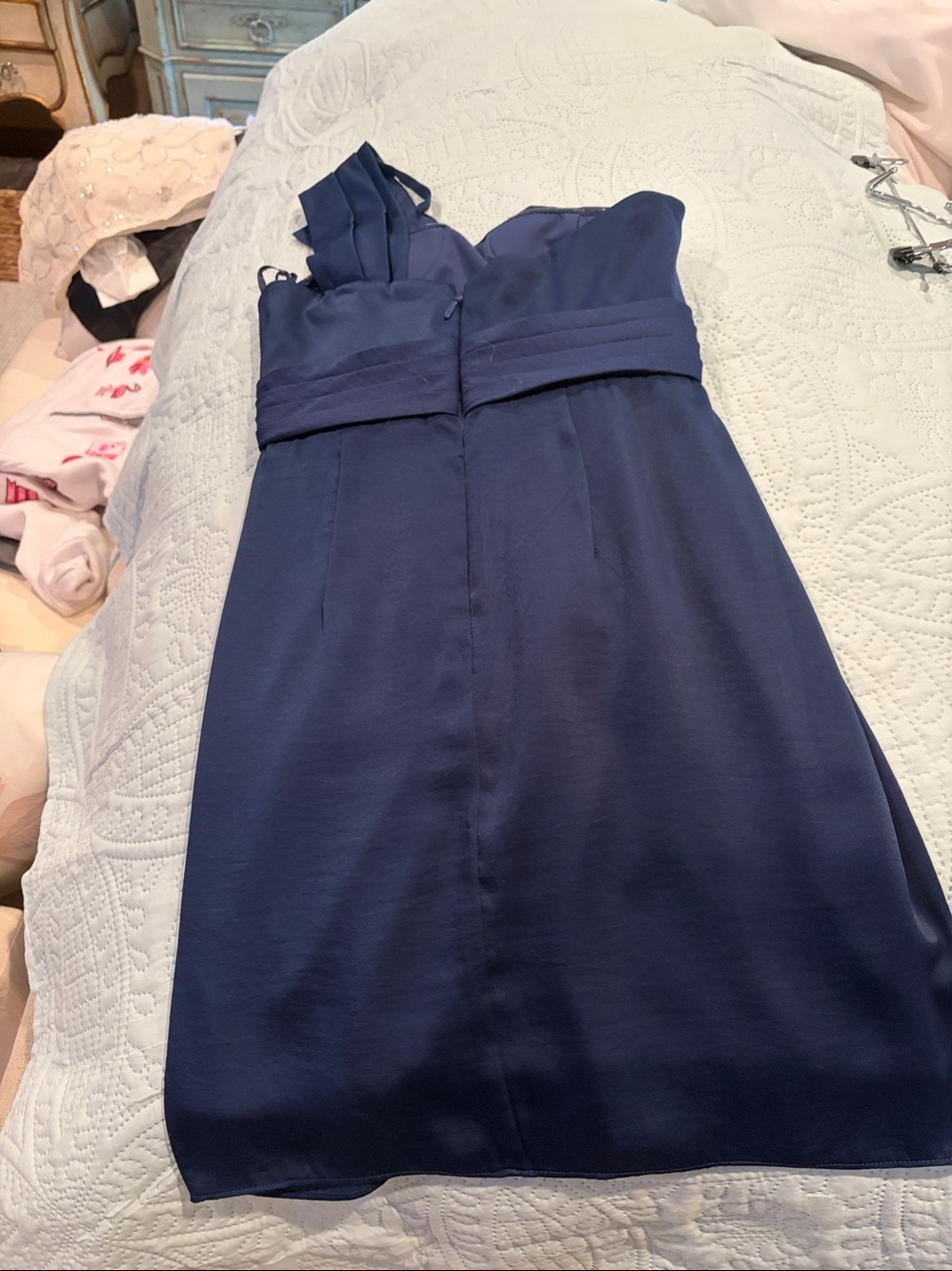 Navy One-Shoulder Ruffle Cocktail Dress - Picture 2 of 2
